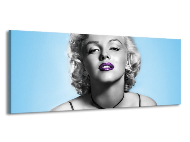 Glasschilderij Marilyn Monroe | Grijs, Blauw, Paars | 145x58cm 1Luik