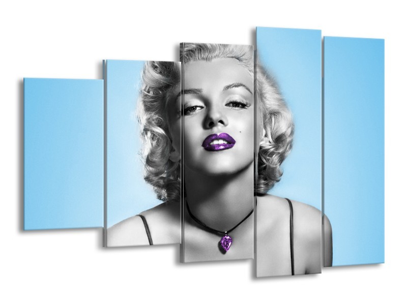 Glasschilderij Marilyn Monroe | Grijs, Blauw, Paars | 150x100cm 5Luik