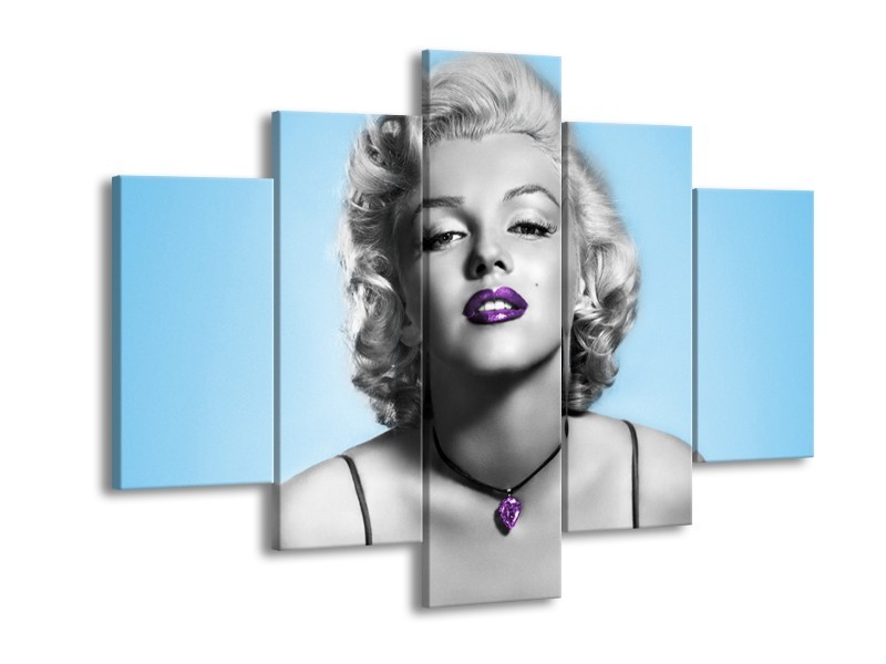 Glasschilderij Marilyn Monroe | Grijs, Blauw, Paars | 150x105cm 5Luik