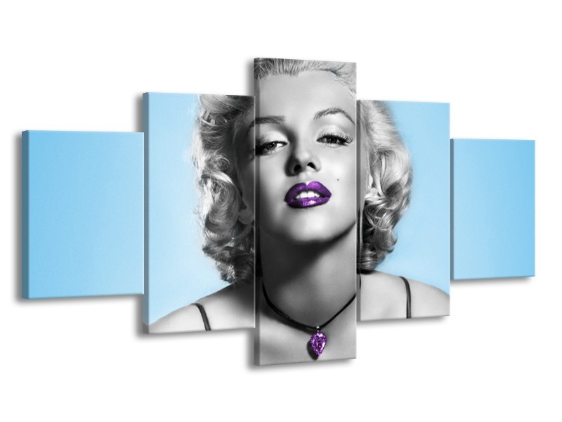 Glasschilderij Marilyn Monroe | Grijs, Blauw, Paars | 150x80cm 5Luik