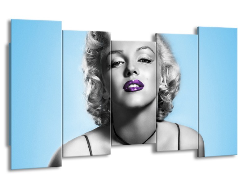 Glasschilderij Marilyn Monroe | Grijs, Blauw, Paars | 150x80cm 5Luik