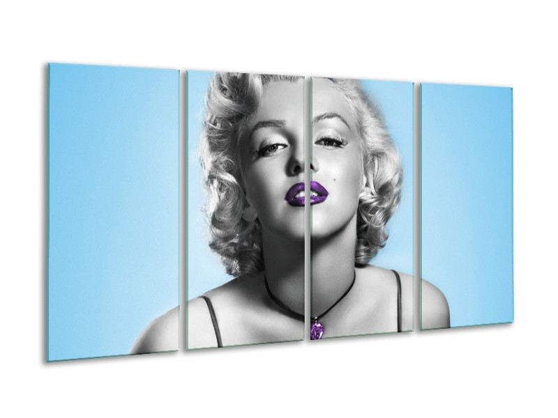 Canvas Schilderij Marilyn Monroe | Grijs, Blauw, Paars | 160x80cm 4Luik