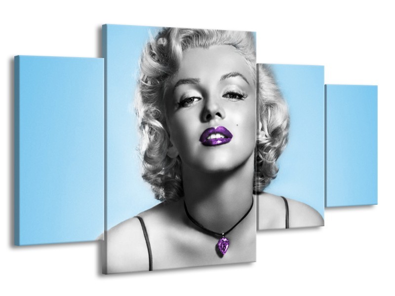 Glasschilderij Marilyn Monroe | Grijs, Blauw, Paars | 160x90cm 4Luik