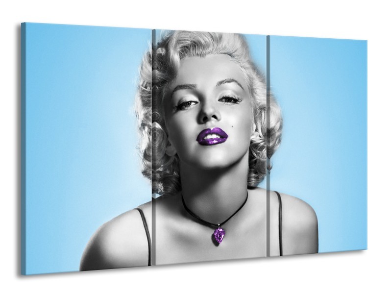 Canvas Schilderij Marilyn Monroe | Grijs, Blauw, Paars | 165x100cm 3Luik