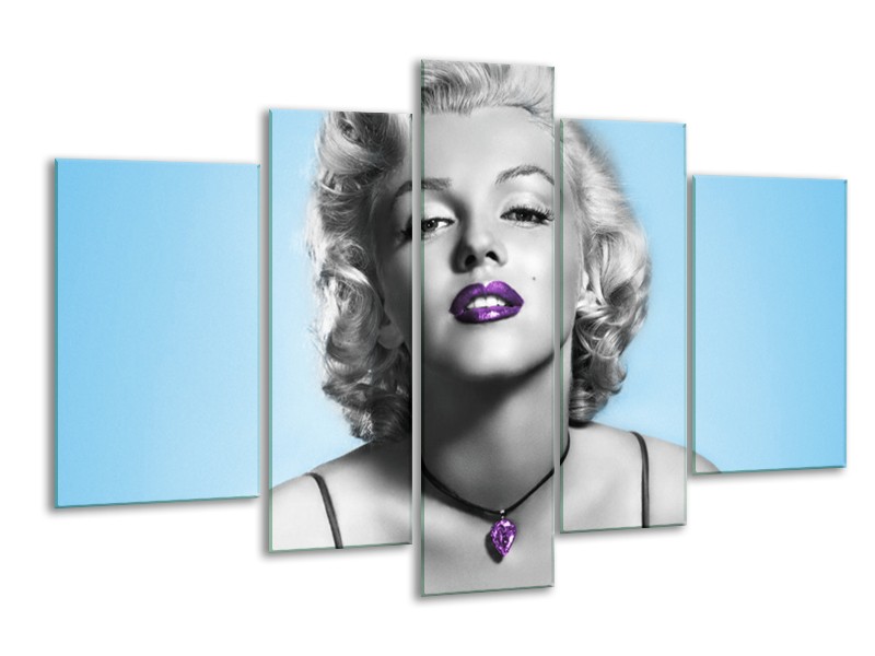 Glasschilderij Marilyn Monroe | Grijs, Blauw, Paars | 170x100cm 5Luik