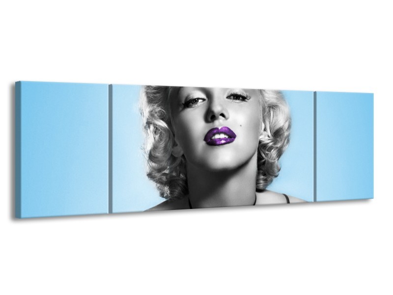 Canvas Schilderij Marilyn Monroe | Grijs, Blauw, Paars | 170x50cm 3Luik