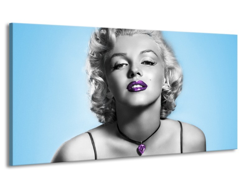 Canvas Schilderij Marilyn Monroe | Grijs, Blauw, Paars | 170x90cm 1Luik