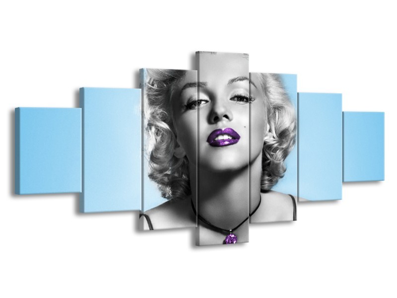 Canvas Schilderij Marilyn Monroe | Grijs, Blauw, Paars | 210x100cm 7Luik