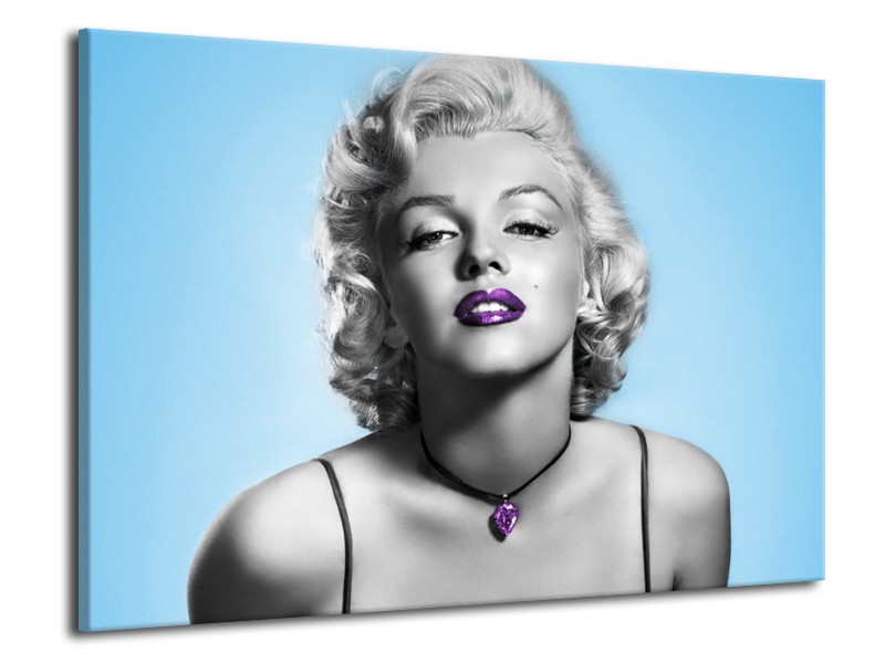 Glasschilderij Marilyn Monroe | Grijs, Blauw, Paars | 70x50cm 1Luik