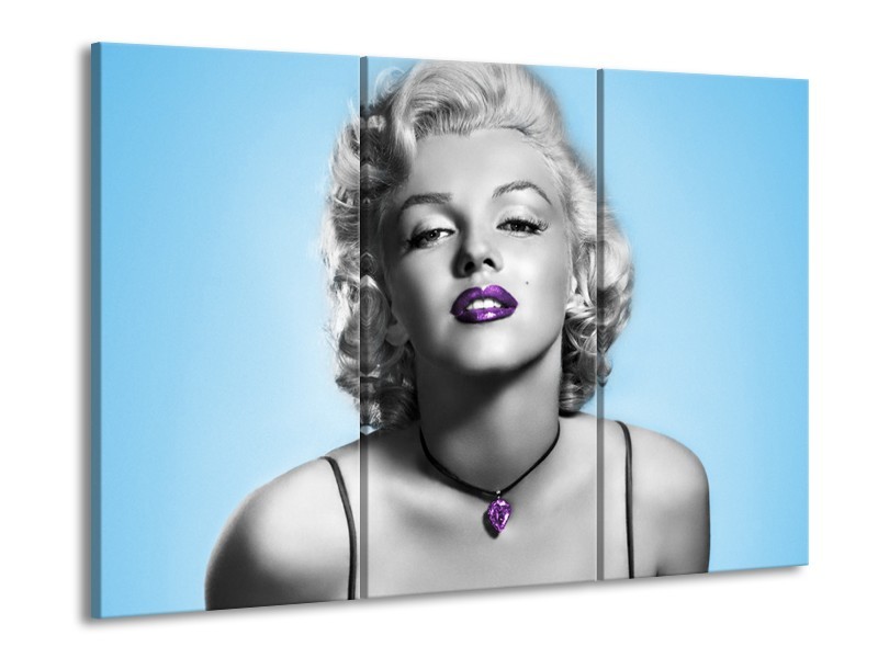 Canvas Schilderij Marilyn Monroe | Grijs, Blauw, Paars | 60x90cm 3Luik