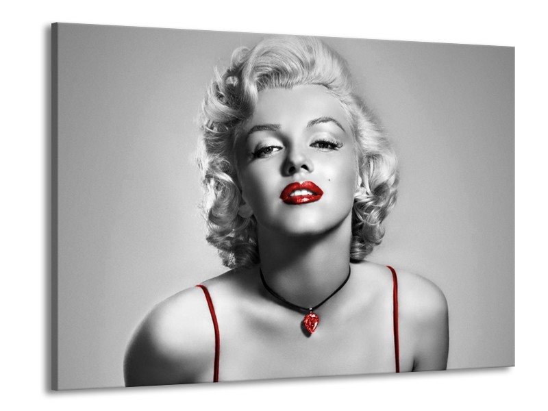 Glasschilderij Marilyn Monroe | Grijs, Rood, Zwart | 100x70cm 1Luik