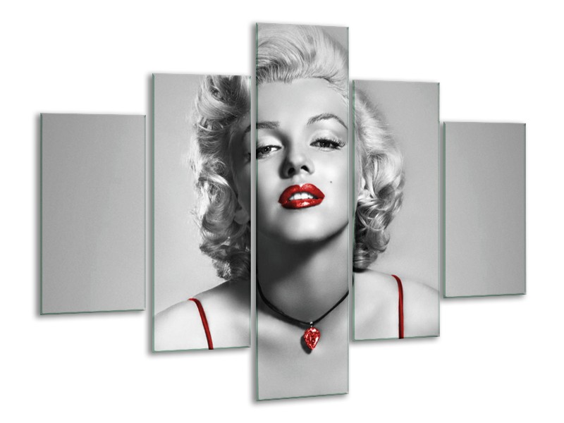 Glasschilderij Marilyn Monroe | Grijs, Rood, Zwart | 100x70cm 5Luik