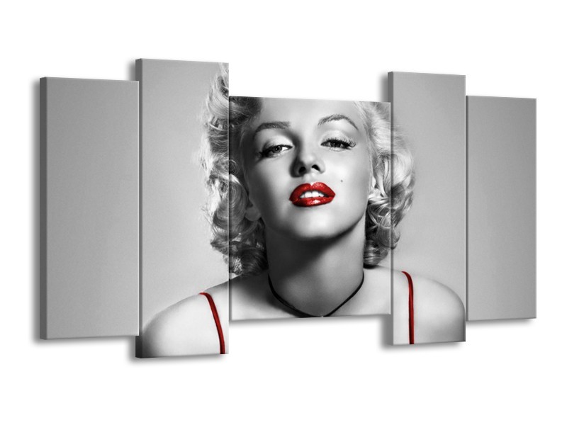 Canvas Schilderij Marilyn Monroe | Grijs, Rood, Zwart | 120x65cm 5Luik