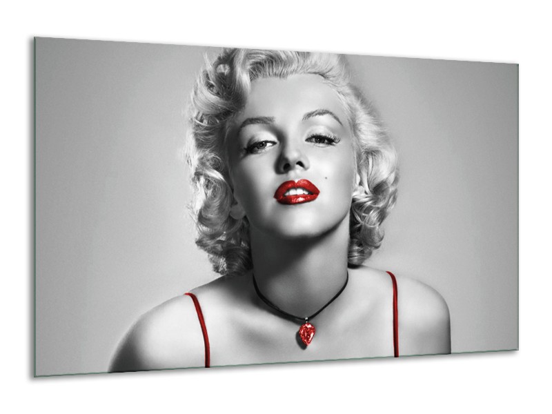 Canvas Schilderij Marilyn Monroe | Grijs, Rood, Zwart | 120x70cm 1Luik