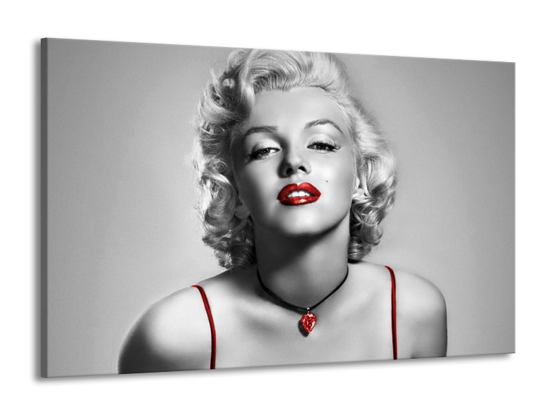 Canvas Schilderij Marilyn Monroe | Grijs, Rood, Zwart | 140x90cm 1Luik