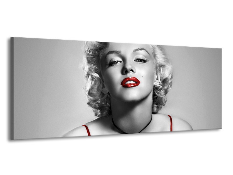 Canvas Schilderij Marilyn Monroe | Grijs, Rood, Zwart | 145x58cm 1Luik