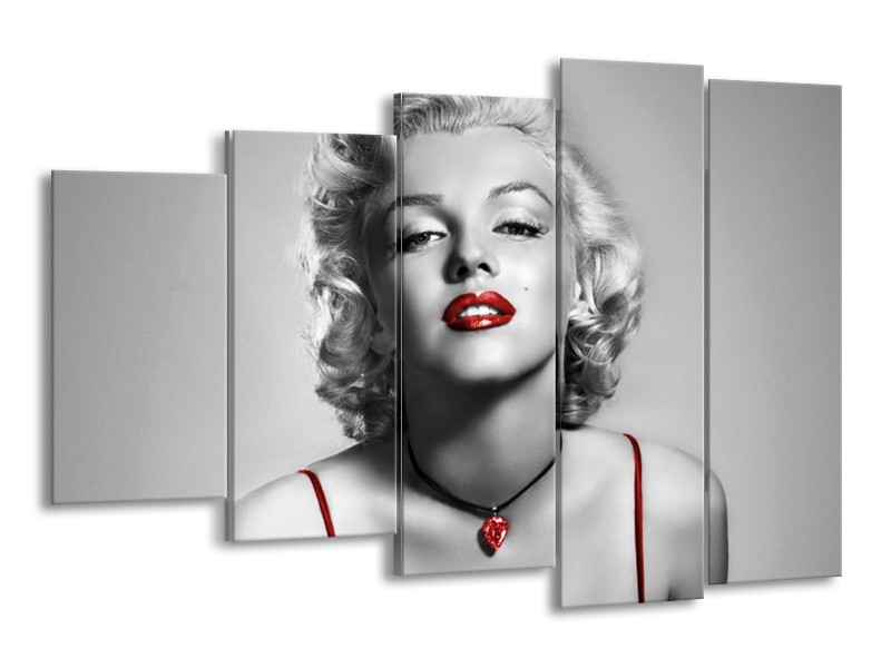 Glasschilderij Marilyn Monroe | Grijs, Rood, Zwart | 150x100cm 5Luik