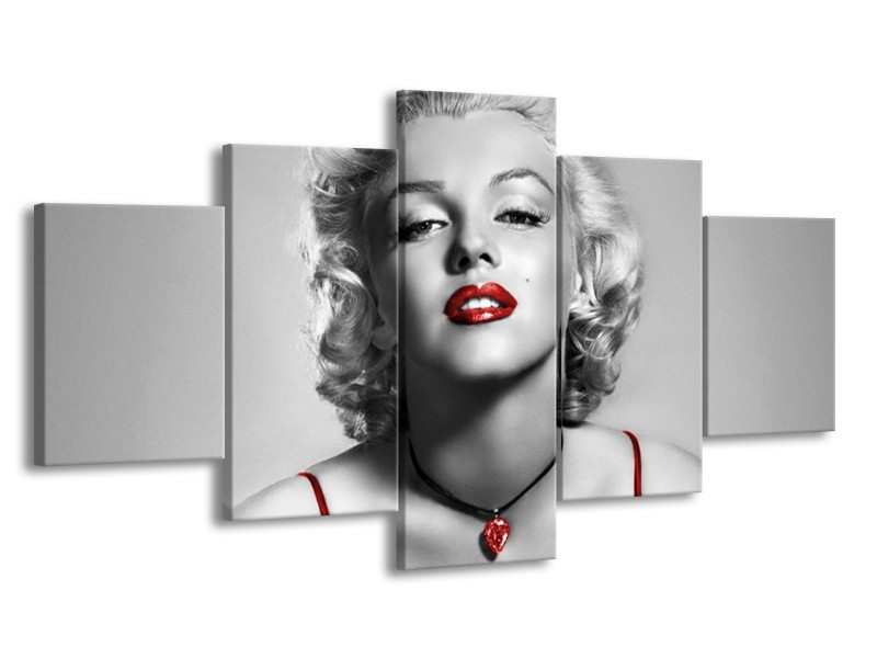 Canvas Schilderij Marilyn Monroe | Grijs, Rood, Zwart | 150x80cm 5Luik