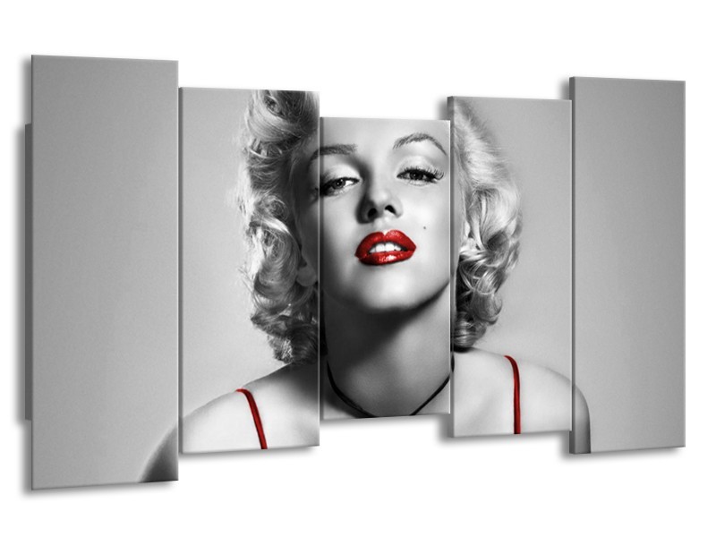 Canvas Schilderij Marilyn Monroe | Grijs, Rood, Zwart | 150x80cm 5Luik