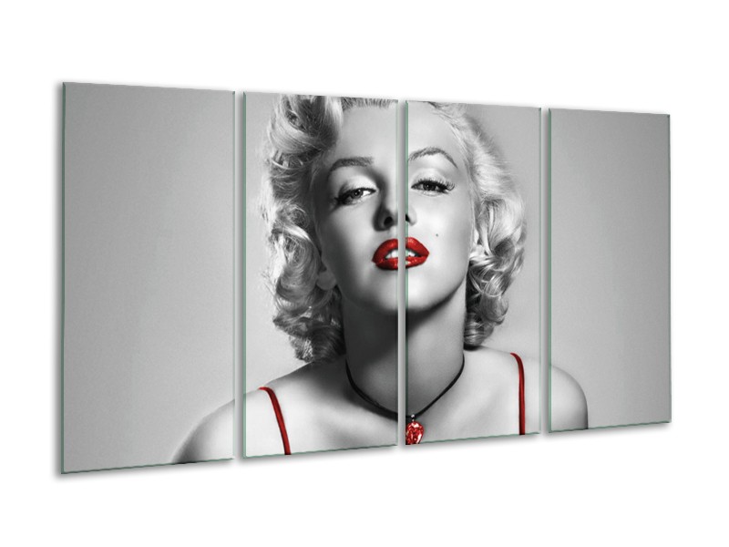 Glasschilderij Marilyn Monroe | Grijs, Rood, Zwart | 160x80cm 4Luik