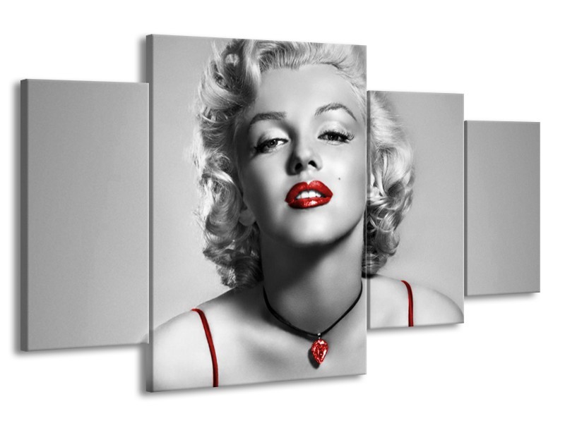 Glasschilderij Marilyn Monroe | Grijs, Rood, Zwart | 160x90cm 4Luik