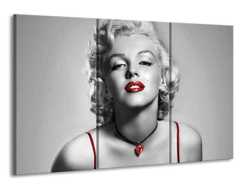 Canvas Schilderij Marilyn Monroe | Grijs, Rood, Zwart | 165x100cm 3Luik