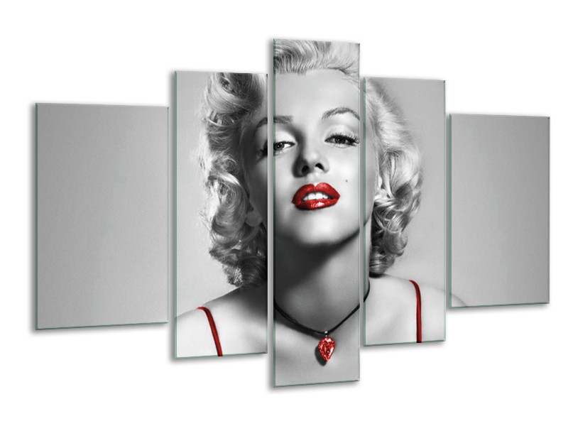 Canvas Schilderij Marilyn Monroe | Grijs, Rood, Zwart | 170x100cm 5Luik