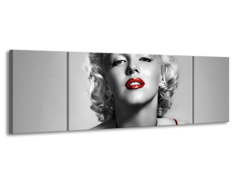 Canvas Schilderij Marilyn Monroe | Grijs, Rood, Zwart | 170x50cm 3Luik