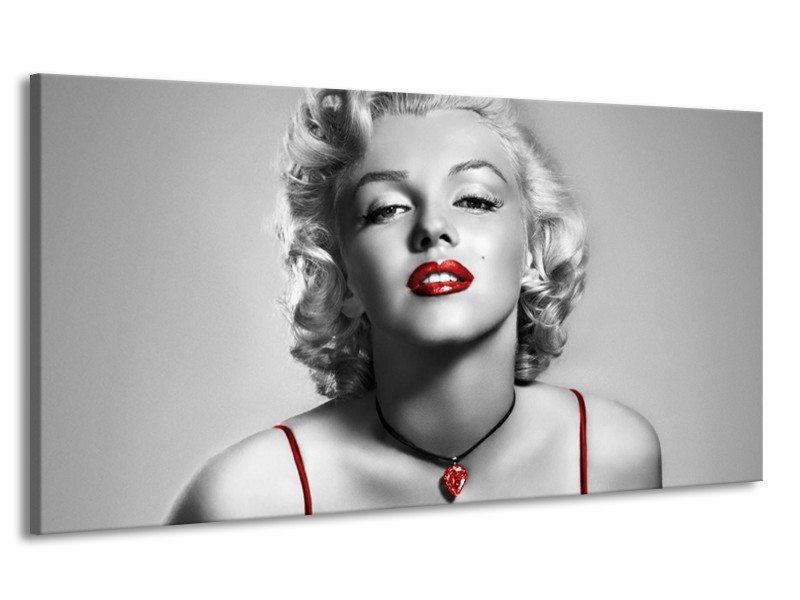 Canvas Schilderij Marilyn Monroe | Grijs, Rood, Zwart | 170x90cm 1Luik