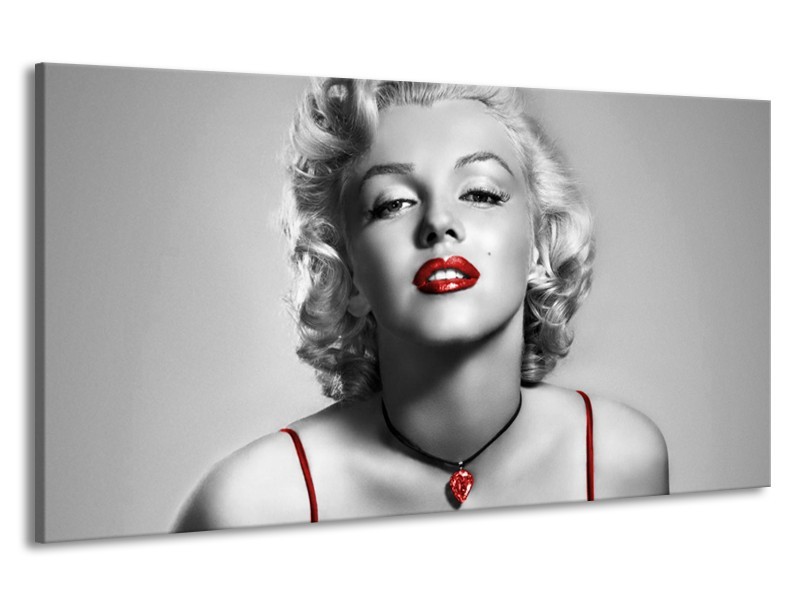 Canvas Schilderij Marilyn Monroe | Grijs, Rood, Zwart | 190x100cm 1Luik