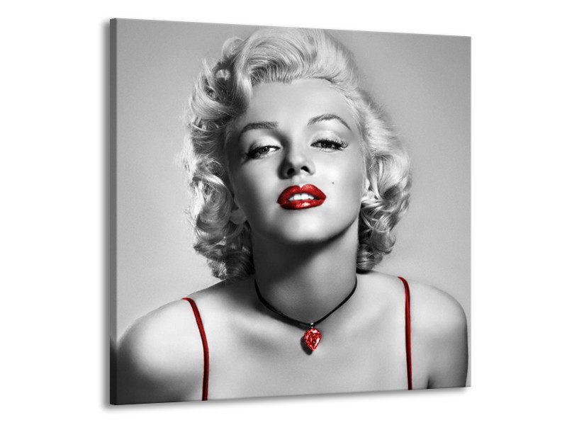 Canvas Schilderij Marilyn Monroe | Grijs, Rood, Zwart | 50x50cm 1Luik