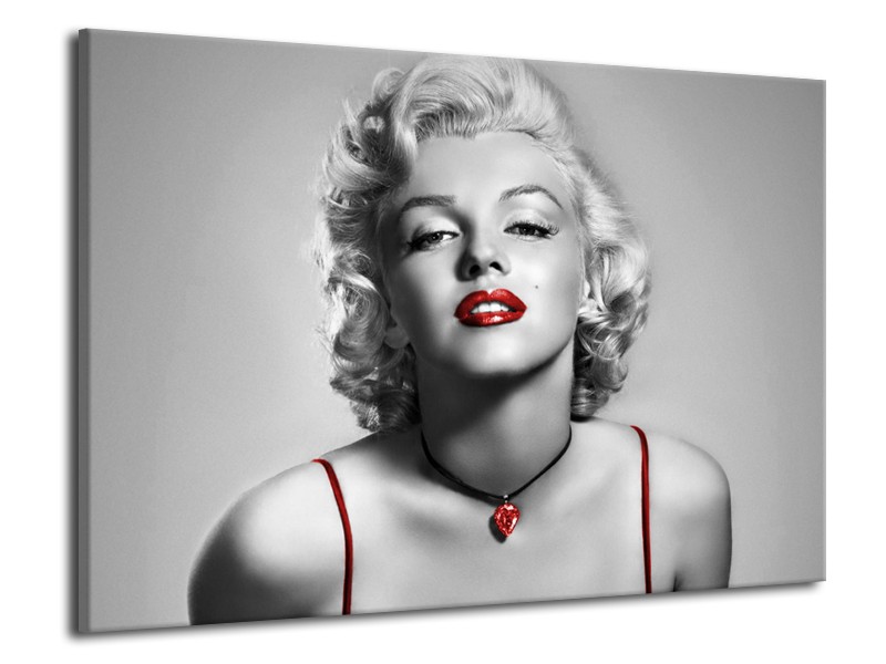 Canvas Schilderij Marilyn Monroe | Grijs, Rood, Zwart | 70x50cm 1Luik