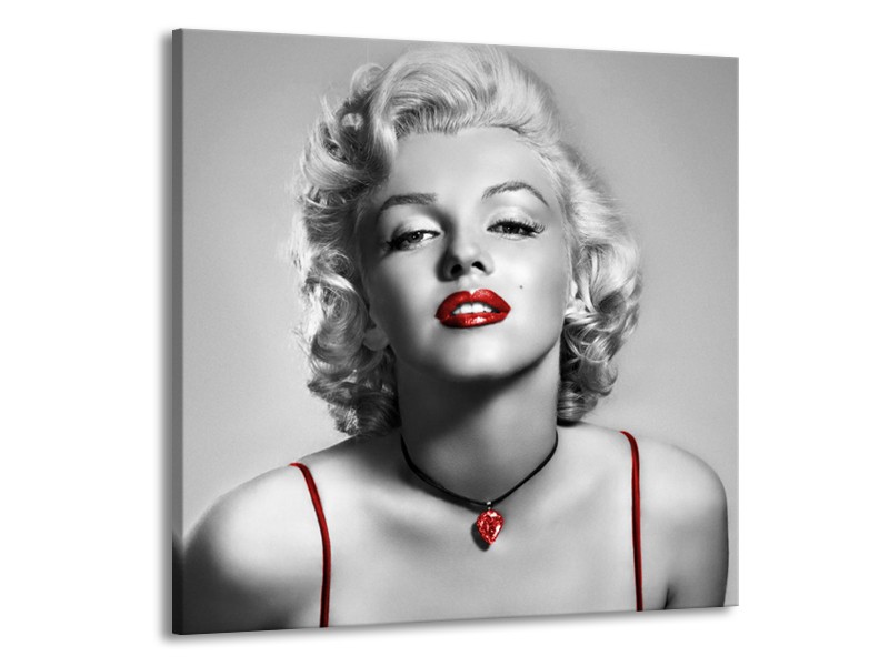 Glasschilderij Marilyn Monroe | Grijs, Rood, Zwart | 70x70cm 1Luik