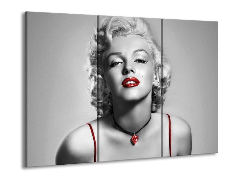 Glasschilderij Marilyn Monroe | Grijs, Rood, Zwart | 60x90cm 3Luik