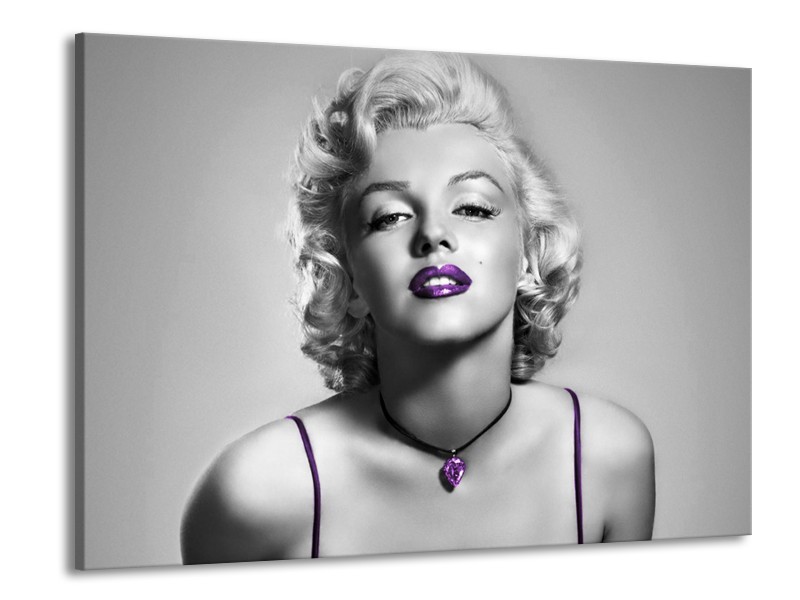 Glasschilderij Marilyn Monroe | Grijs, Paars, Zwart | 100x70cm 1Luik