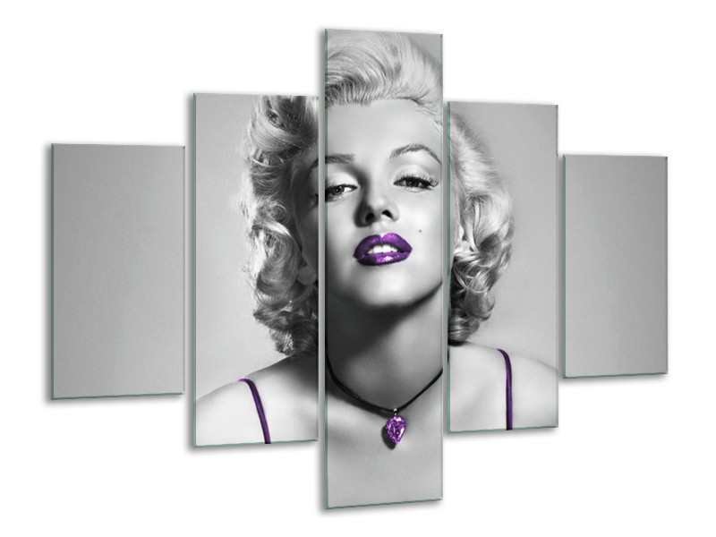 Canvas Schilderij Marilyn Monroe | Grijs, Paars, Zwart | 100x70cm 5Luik