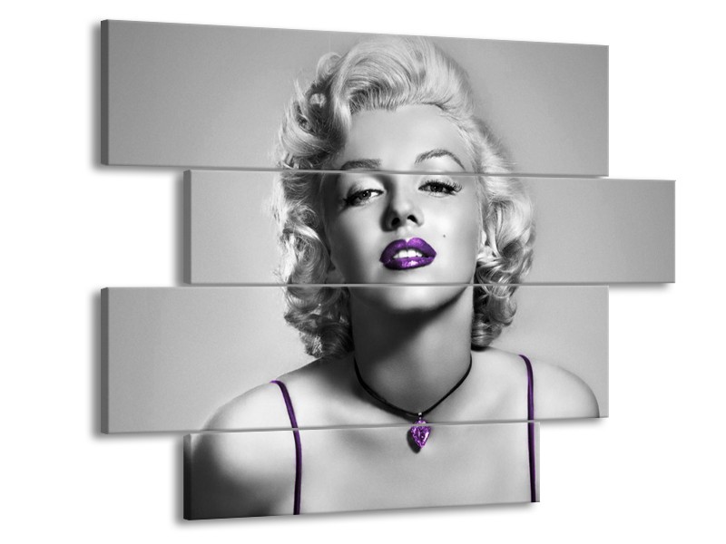 Canvas Schilderij Marilyn Monroe | Grijs, Paars, Zwart | 115x85cm 4Luik