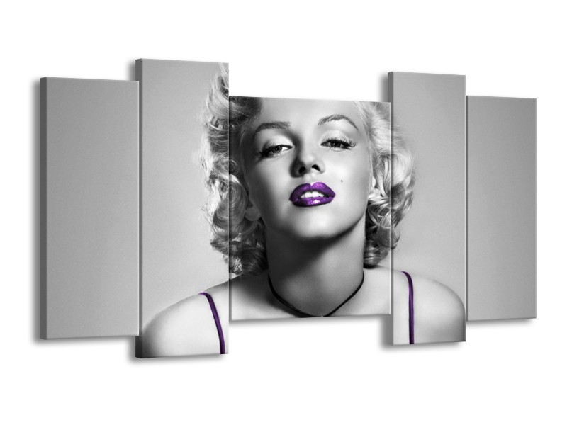 Canvas Schilderij Marilyn Monroe | Grijs, Paars, Zwart | 120x65cm 5Luik