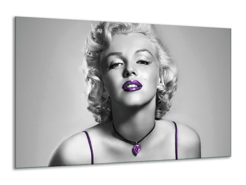 Glasschilderij Marilyn Monroe | Grijs, Paars, Zwart | 120x70cm 1Luik