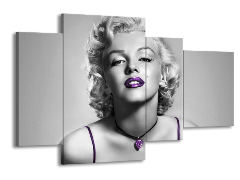 Canvas Schilderij Marilyn Monroe | Grijs, Paars, Zwart | 120x75cm 4Luik