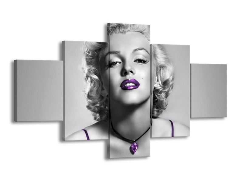 Glasschilderij Marilyn Monroe | Grijs, Paars, Zwart | 125x70cm 5Luik