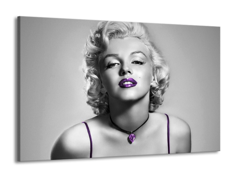 Glasschilderij Marilyn Monroe | Grijs, Paars, Zwart | 140x90cm 1Luik