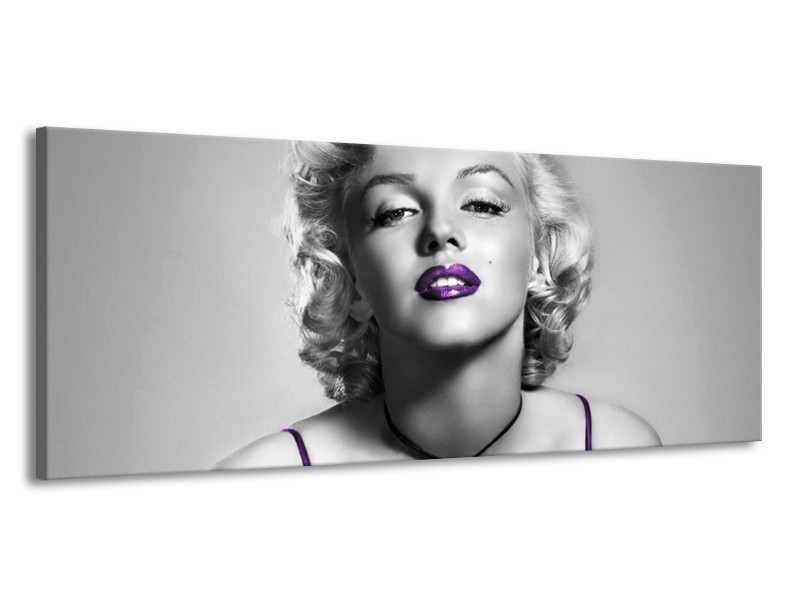 Glasschilderij Marilyn Monroe | Grijs, Paars, Zwart | 145x58cm 1Luik