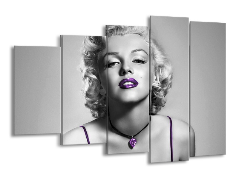 Glasschilderij Marilyn Monroe | Grijs, Paars, Zwart | 150x100cm 5Luik