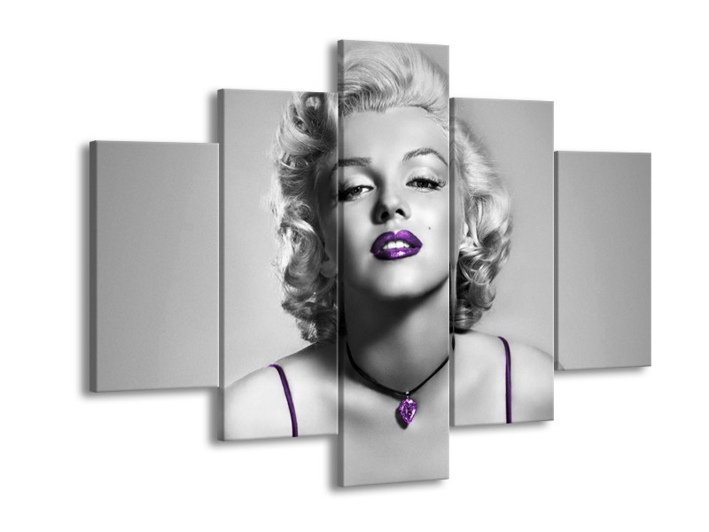 Canvas Schilderij Marilyn Monroe | Grijs, Paars, Zwart | 150x105cm 5Luik