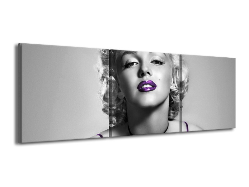 Canvas Schilderij Marilyn Monroe | Grijs, Paars, Zwart | 150x50cm 3Luik