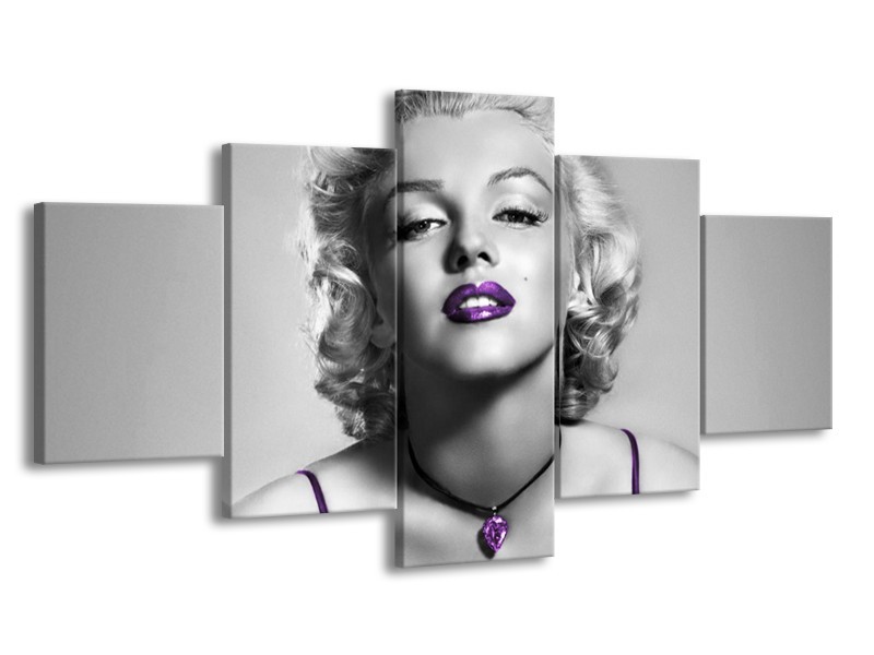 Glasschilderij Marilyn Monroe | Grijs, Paars, Zwart | 150x80cm 5Luik