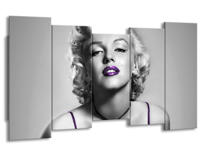 Canvas Schilderij Marilyn Monroe | Grijs, Paars, Zwart | 150x80cm 5Luik