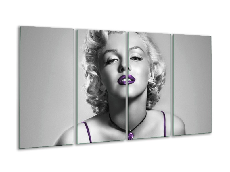 Glasschilderij Marilyn Monroe | Grijs, Paars, Zwart | 160x80cm 4Luik