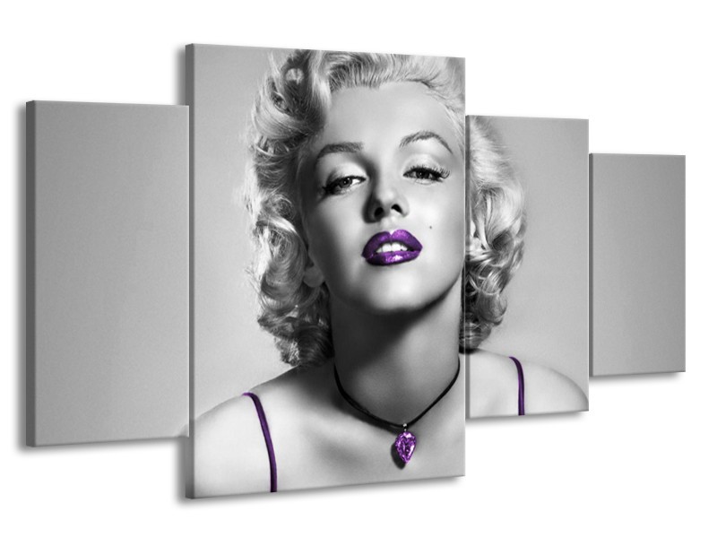 Canvas Schilderij Marilyn Monroe | Grijs, Paars, Zwart | 160x90cm 4Luik